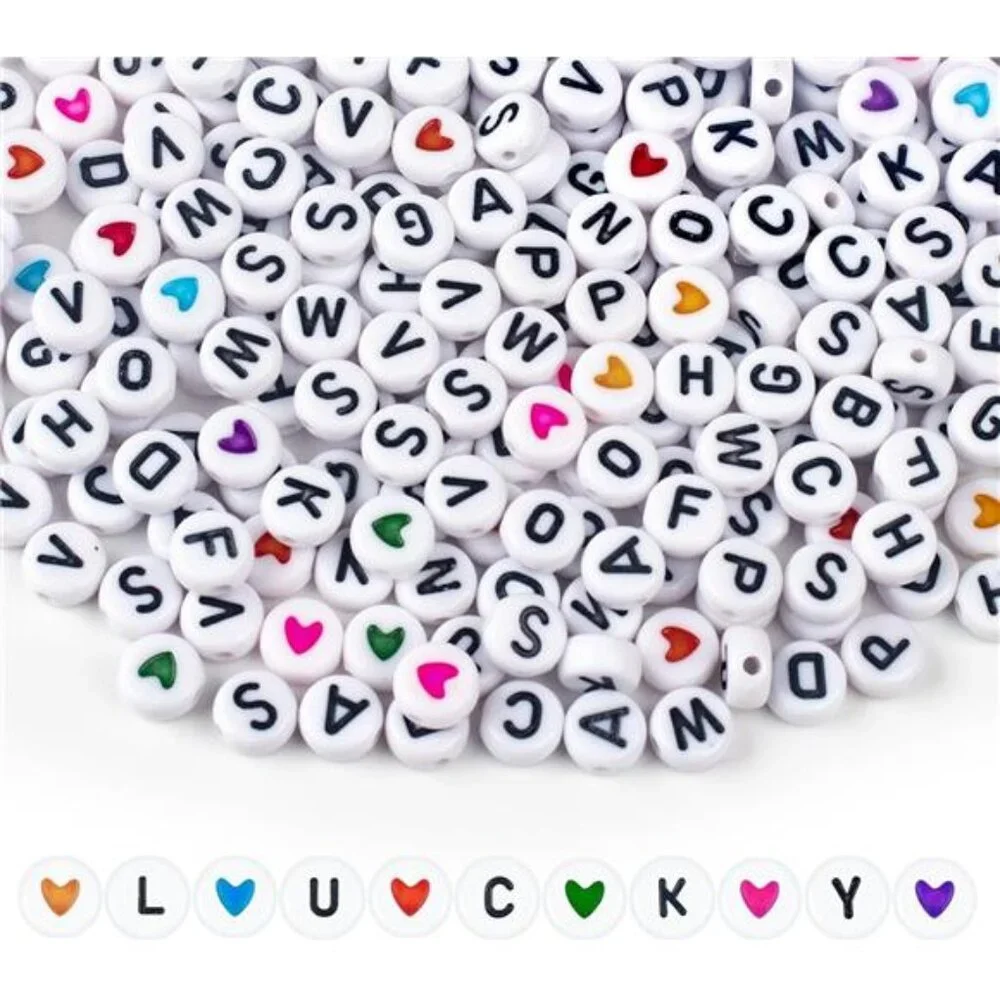 1000PCS Colourful Letter Beads for Threading, 4 x 7 MM, A-Z White Letter Beads